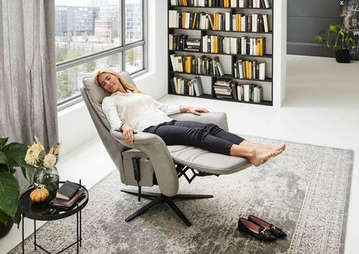 RELAXSESSEL in Leder Hellgrau  - Hellgrau/Schwarz, Design, Leder/Metall (83/116/87cm) - Valdera