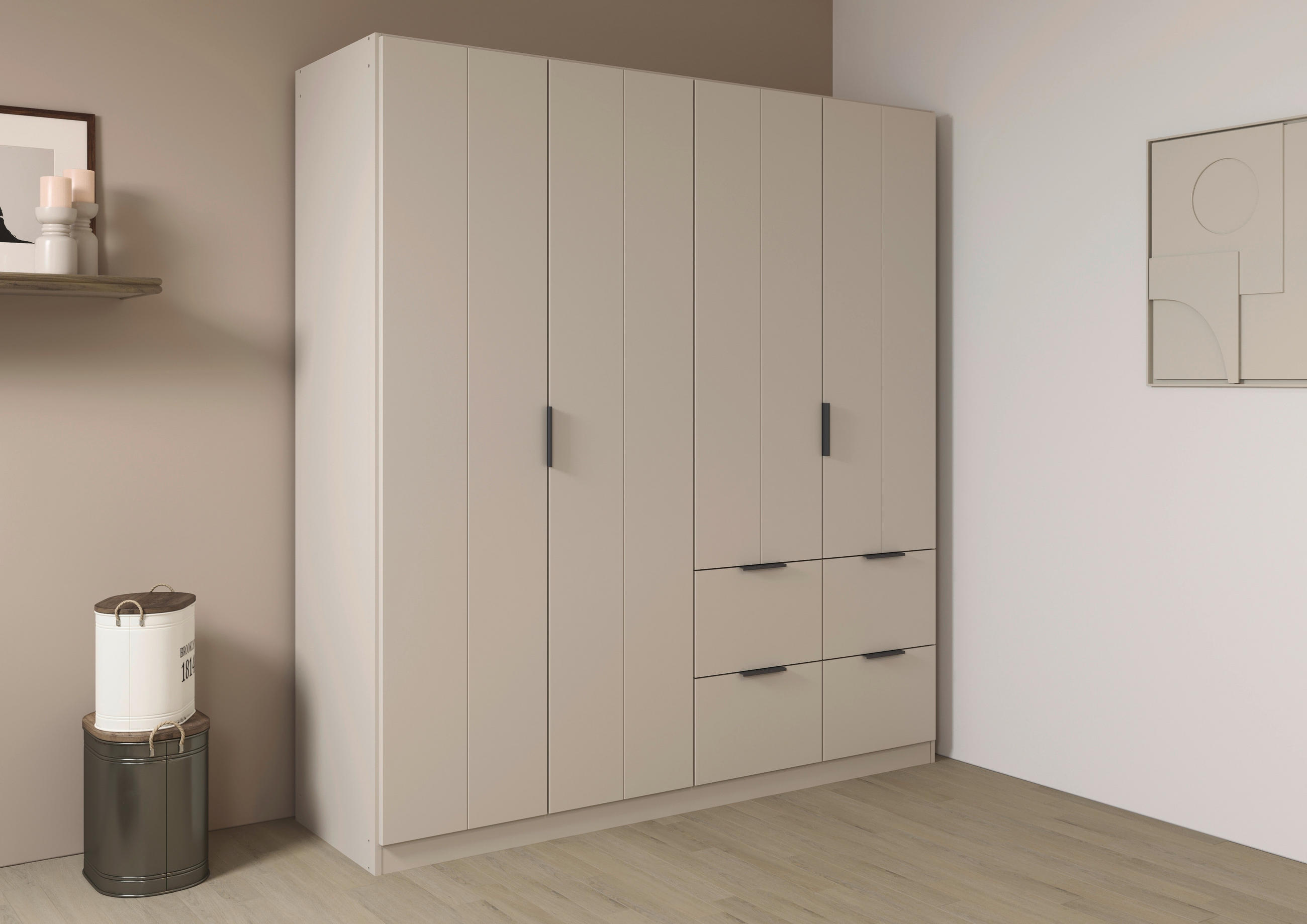 DREHTÜRENSCHRANK 181/197/56 cm,  in Champagner, 4-türig  - Champagner/Grau, MODERN, Holzwerkstoff/Metall (181/197/56cm) - Rauch Möbel