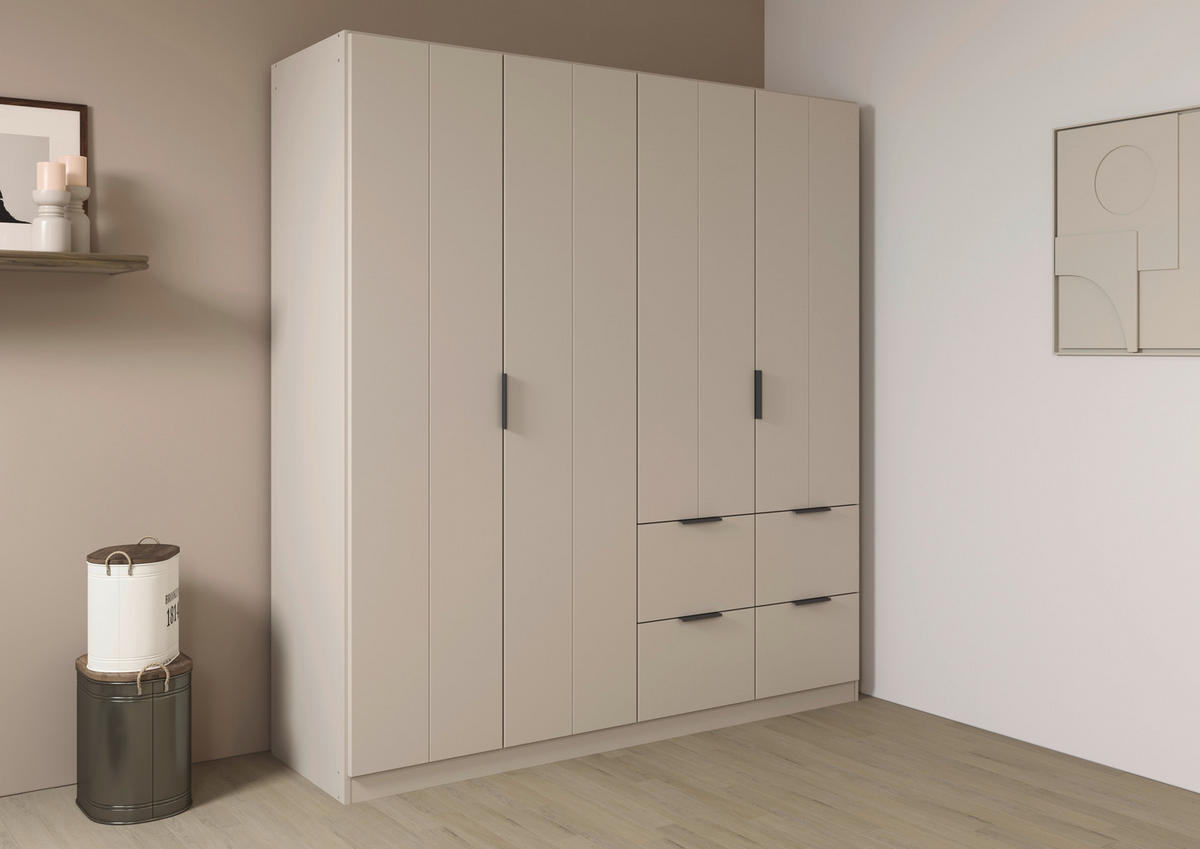 DREHTÜRENSCHRANK 181/197/56 cm,  in Champagner, 4-türig  - Champagner/Grau, MODERN, Holzwerkstoff/Metall (181/197/56cm) - Rauch Möbel