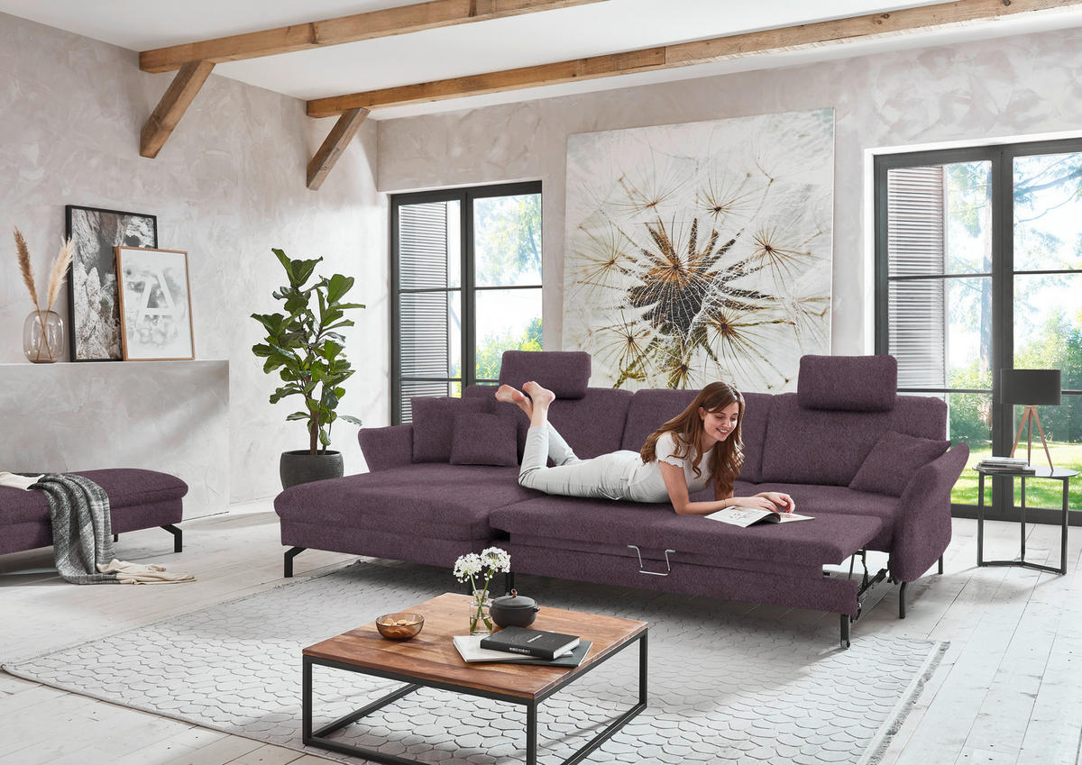 ECKSOFA in Velours Lila, Flieder  179/306 cm  - Lila/Flieder, Design, Textil/Metall (179/306cm) - Beldomo System