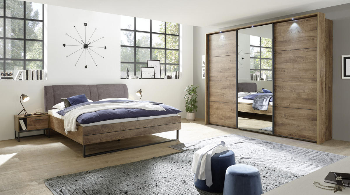  SCHWEBETÜRENSCHRANK 300/225/58 cm 3-türig  - Eichefarben/Graphitfarben, Trend, Glas/Holzwerkstoff (300/225/58cm) - Xora