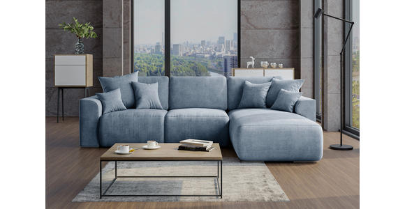 ECKSOFA  in Samt Blau  293/195 cm  - Chromfarben/Blau, KONVENTIONELL, Kunststoff/Textil (293/195cm) - Carryhome