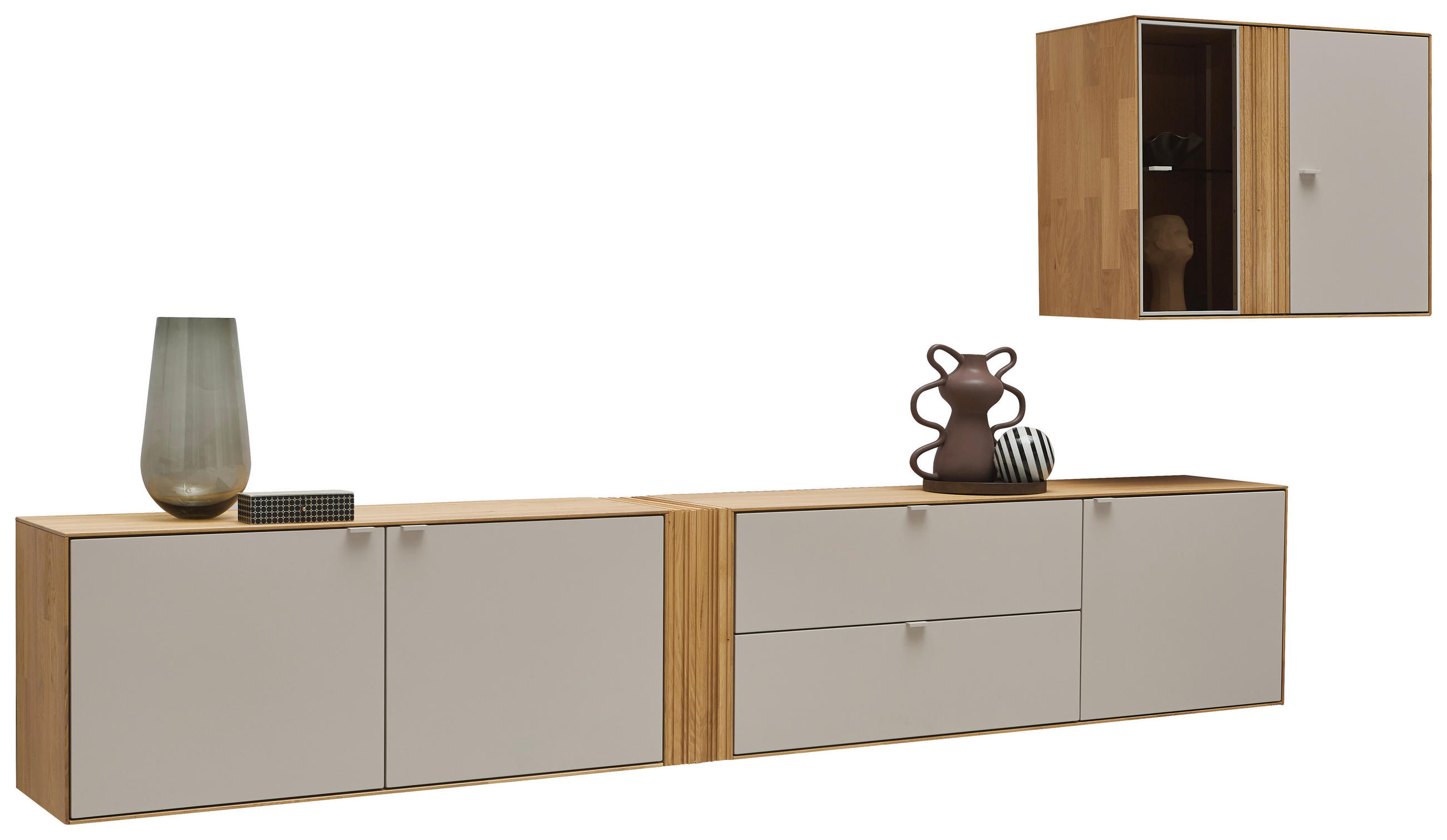 WOHNWAND  in Kaschmir, Wildeiche  333,4/179,3/37,1 cm    - Kaschmir/Wildeiche, Design, Glas/Holz (333,4/179,3/37,1cm) - Dieter Knoll