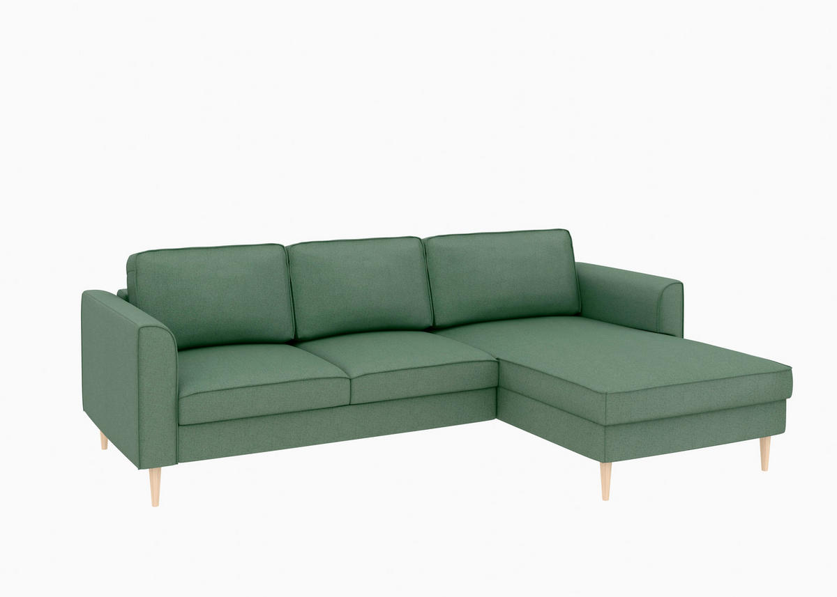 ECKSCHLAFSOFA in Struktur Dunkelgrün  - Dunkelgrün/Buchefarben, MODERN, Holz/Textil (232/161cm) - Trendmanufaktur