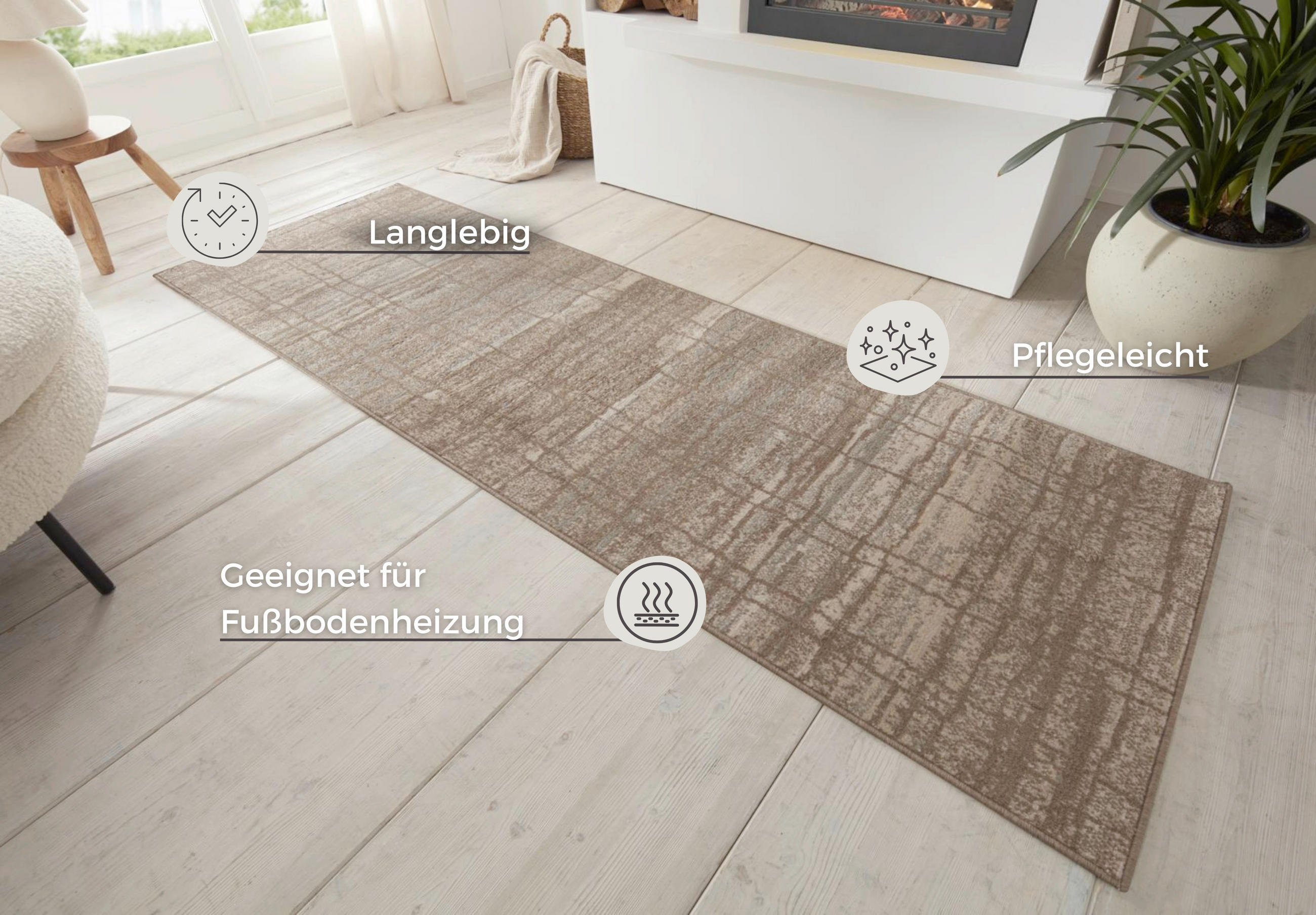 LÄUFER 80/200 cm Terrain  - Beige/Creme, Basics, Kunststoff/Textil (80/200cm)