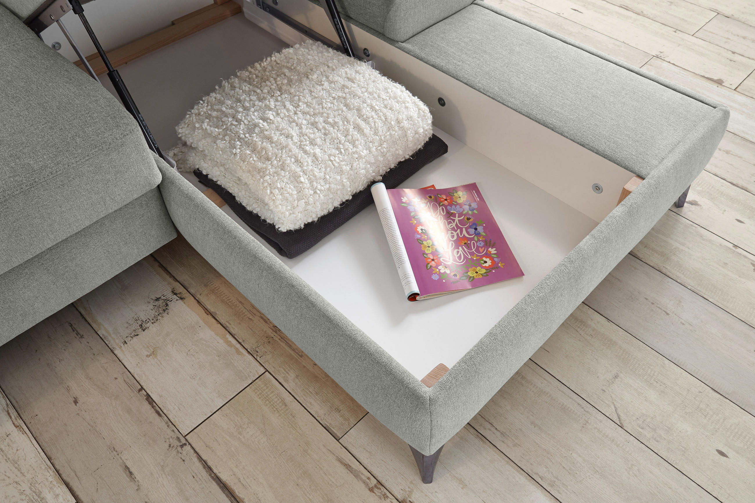 ECKSOFA Hellgrau Mikrovelours  - Chromfarben/Hellgrau, KONVENTIONELL, Kunststoff/Textil (270/170cm) - Carryhome