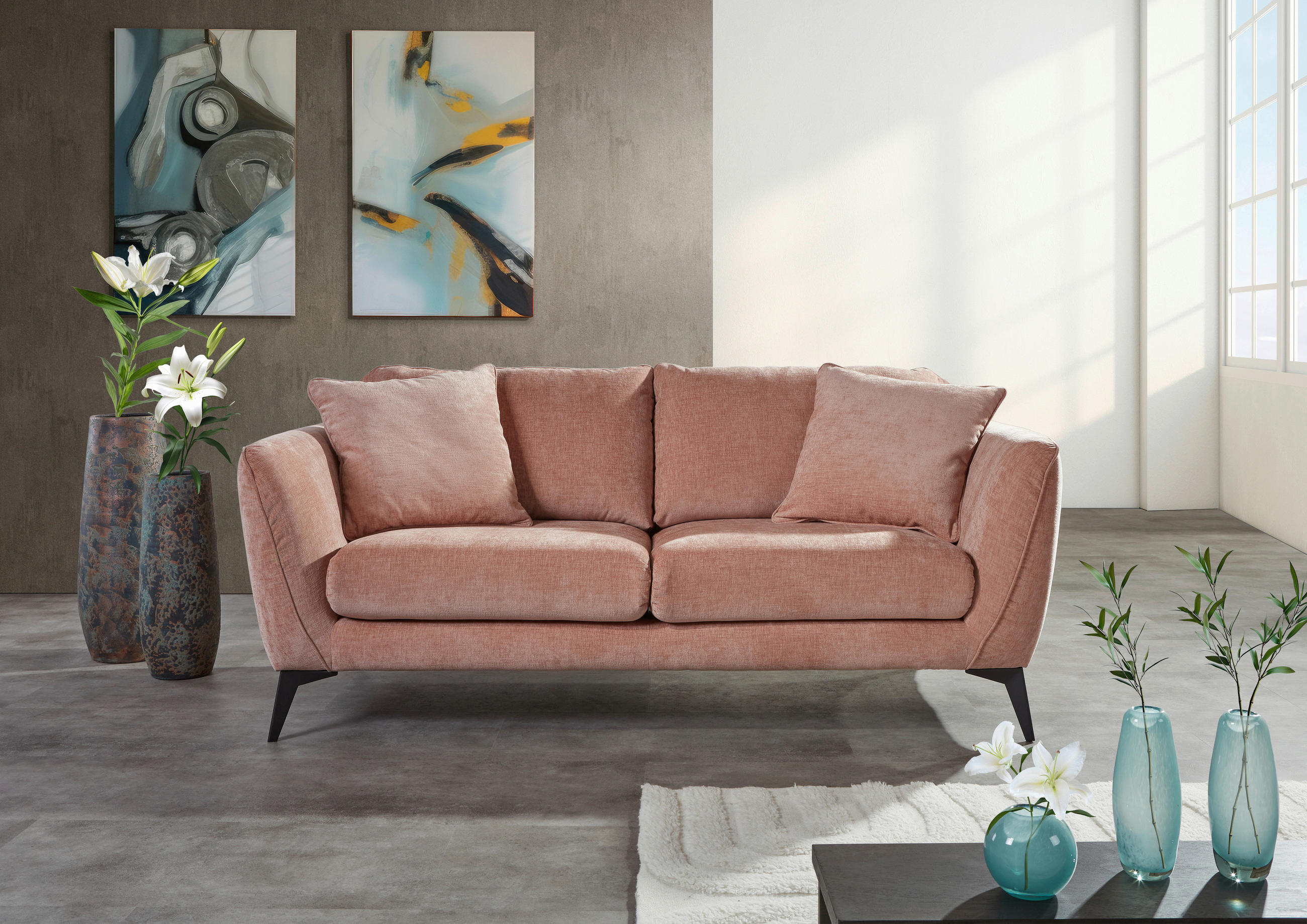 2-SITZER-SOFA Flachgewebe Altrosa  - Schwarz/Altrosa, KONVENTIONELL, Textil/Metall (190/70/98cm) - Carryhome