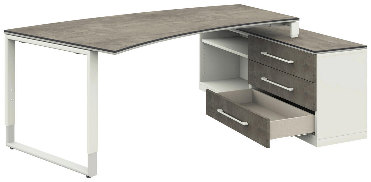 ECKSCHREIBTISCH  in Graphitfarben, Weiß  - Alufarben/Graphitfarben, Design, Holzwerkstoff/Metall (160/200cm) - Moderano