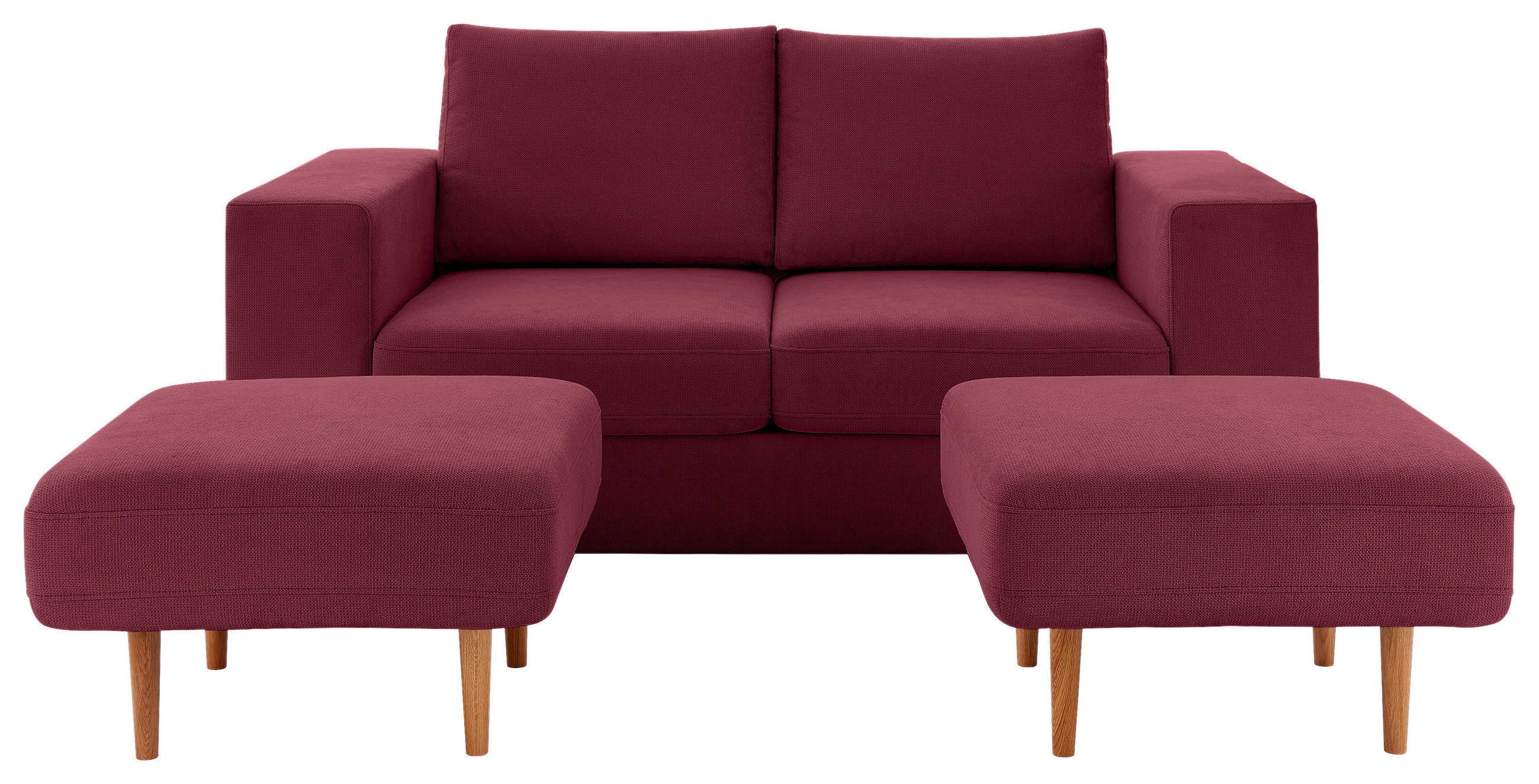 ZWEISITZER-SOFA inkl. Hocker Webstoff Rot, Beere  - Beere/Rot, Design, Kunststoff/Textil (172/96/107cm) - LOOKS by W.Joop