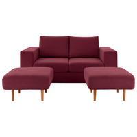 DREISITZER-SOFA inkl. Hocker in Webstoff Rot, Beere  - Eichefarben/Beere, Design, Holz/Textil (212/96/107cm) - LOOKS by W.Joop