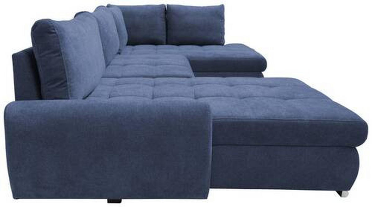 ECKSOFA Dunkelblau Velours  - Chromfarben/Dunkelblau, Design, Kunststoff/Textil (174/322/173cm) - Livetastic