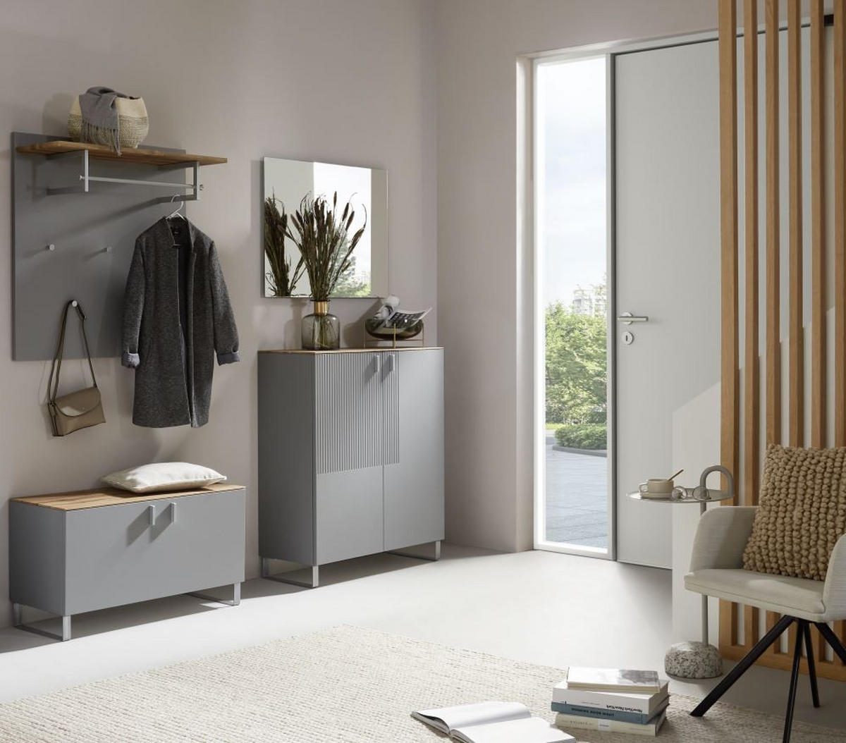 GARDEROBE 4-teilig  in 200/192/36 cm  - Eichefarben/Grau, Design, Holz/Holzwerkstoff (200/192/36cm) - Dieter Knoll
