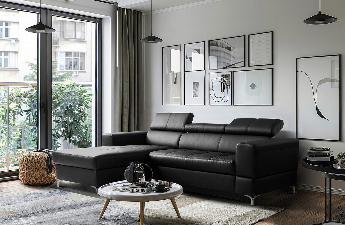 ECKSOFA  in Lederlook Echtleder Schwarz  - Schwarz, Design, Leder/Textil (173/247cm) - Livetastic