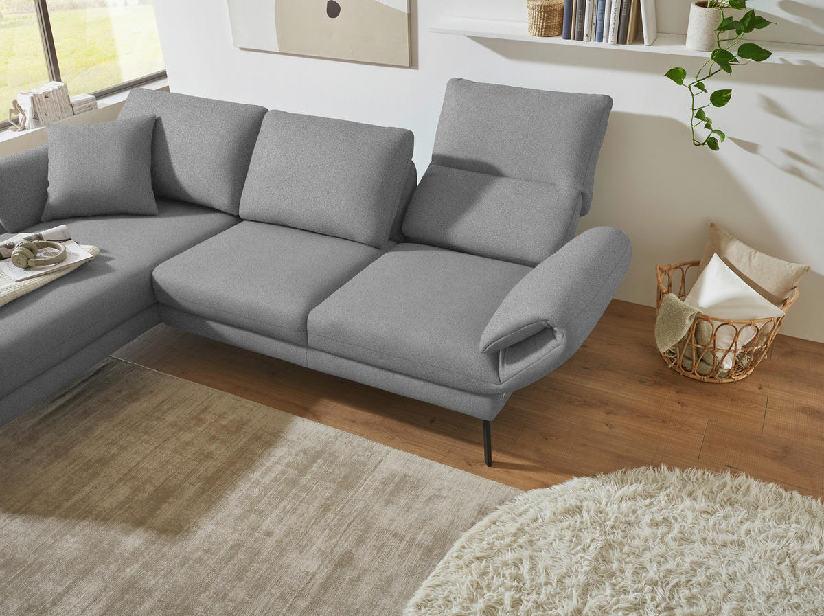 ECKSOFA  in Flachgewebe Hellgrau  175-224/255-365 cm  - Hellgrau/Schwarz, Design, Textil/Metall (175-224/255-365cm) - Dieter Knoll