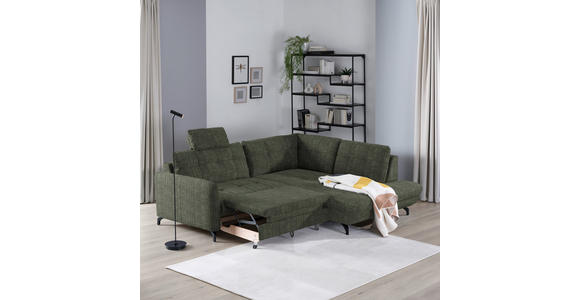 ECKSOFA in Flachgewebe, Leinenoptik Grün  - Schwarz/Grün, Design, Textil/Metall (247/208cm) - Xora