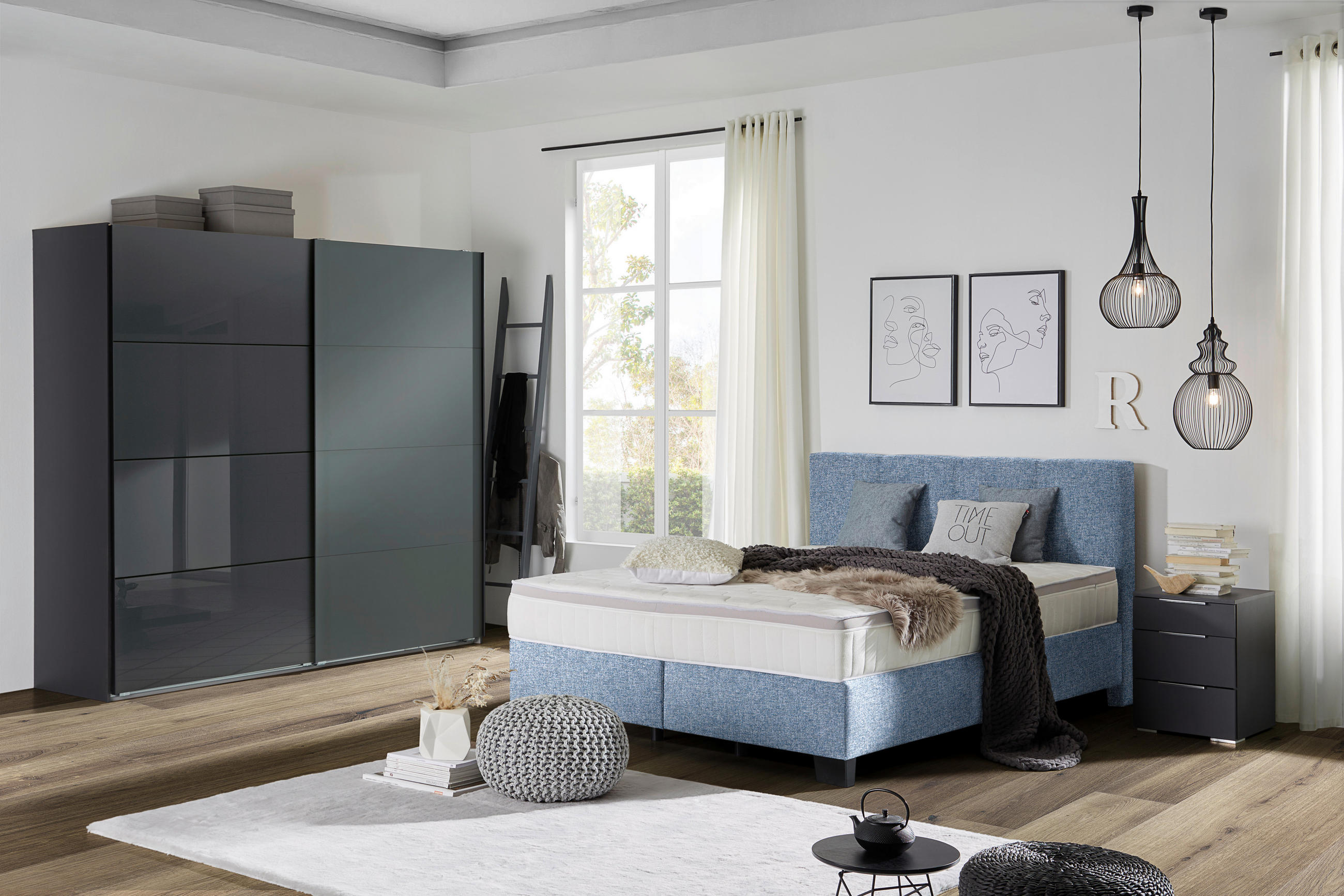 BOXSPRINGBETT 180/200 cm  in Blau  - Blau/Schwarz, Design, Kunststoff/Textil (180/200cm) - Hom`in