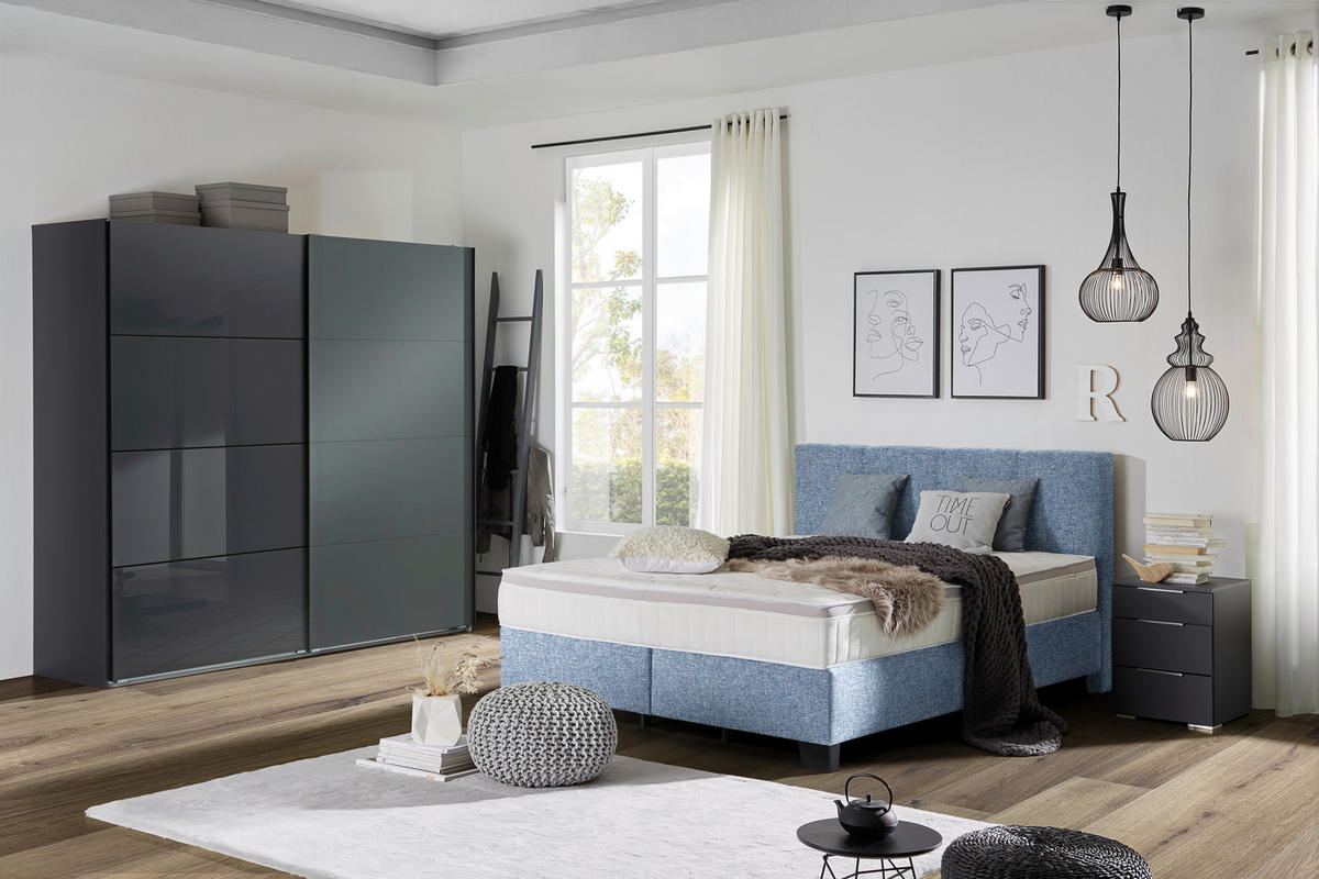 BOXSPRINGBETT 200/200 cm  in Blau  - Blau/Schwarz, Design, Kunststoff/Textil (200/200cm) - Hom`in