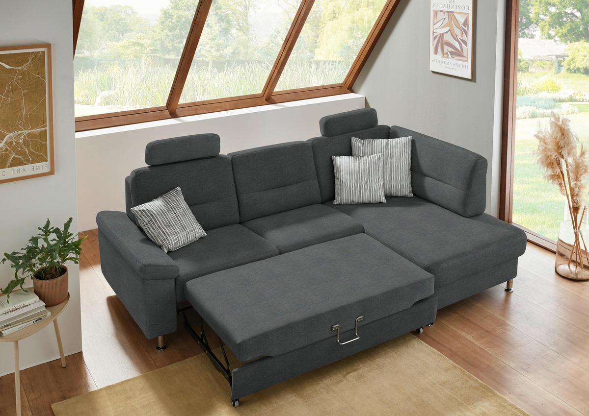 ECKSOFA Flachgewebe Anthrazit  - Anthrazit/Alufarben, Konventionell, Textil/Metall (244/160cm) - Beldomo Comfort
