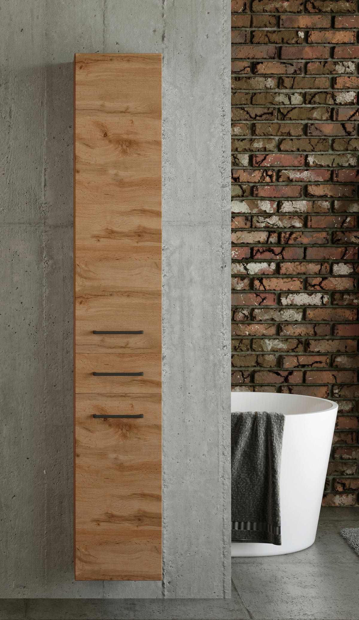 HOCHSCHRANK 30/180/35 cm  - Eichefarben/Schwarz, Modern, Holzwerkstoff/Metall (30/180/35cm) - Held