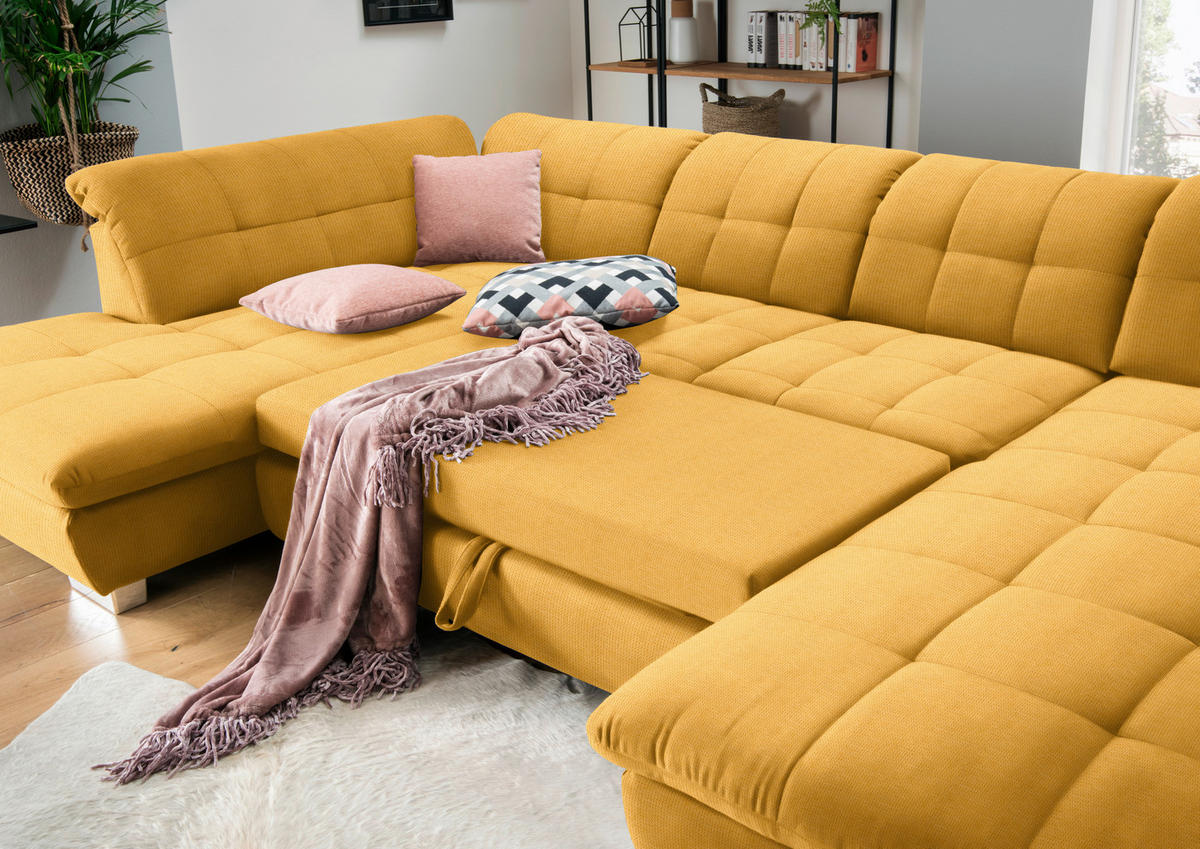 WOHNLANDSCHAFT in Mikrofaser Gelb  - Chromfarben/Gelb, Design, Kunststoff/Textil (211/350/204cm) - Xora