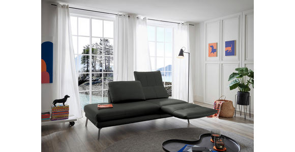 RÉCAMIERE in Echtleder Dunkelgrau - Chromfarben/Dunkelgrau, Design, Leder/Metall (209/85-109/95-16cm) - Dieter Knoll