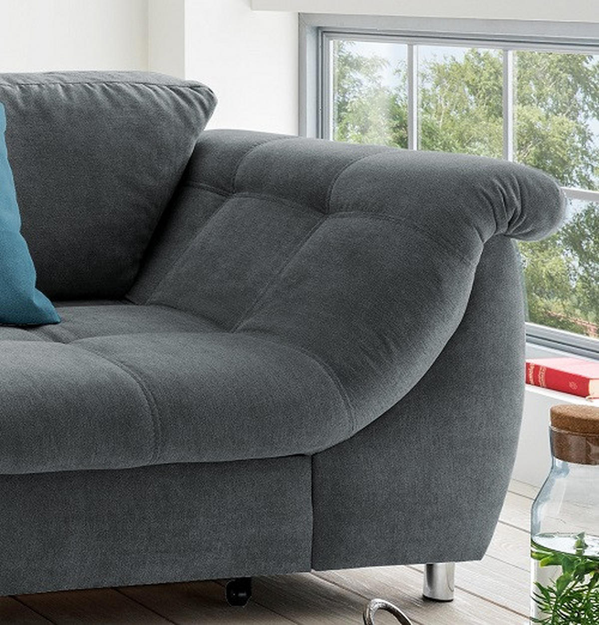 SAROKKANAPÉ textil antracit, kék  - krómszínű/kék, Design, műanyag/textil (190/250cm) - Livetastic