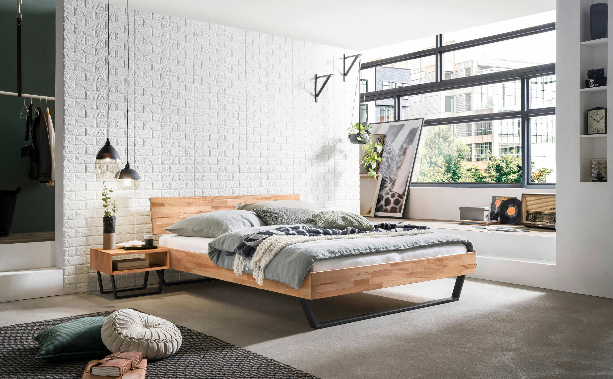 BETT 180/200 cm,  in Buchefarben,  - Buchefarben/Schwarz, Design, Holz/Metall (180/200cm) - Hasena