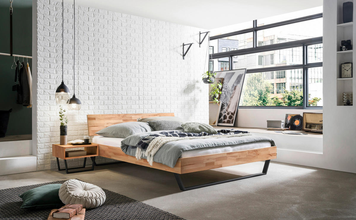 BETT 140/200 cm  in Buchefarben  - Buchefarben/Schwarz, Design, Holz/Metall (140/200cm) - Hasena