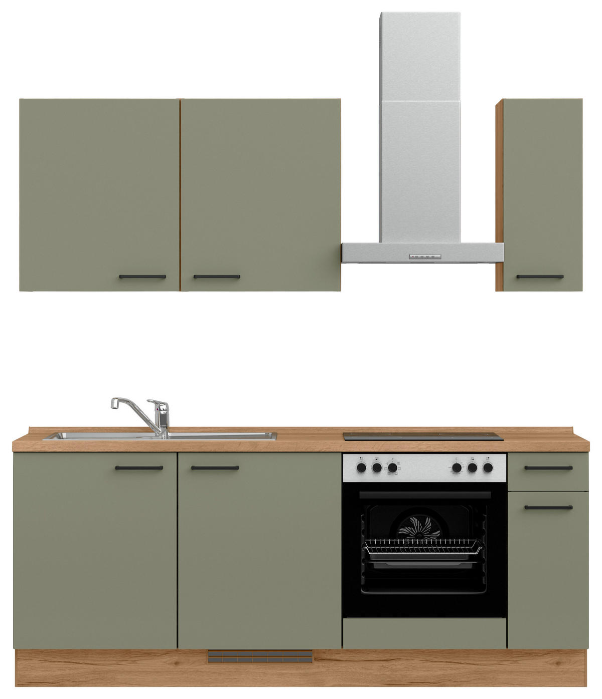 KÜCHENLEERBLOCK Senso 210 cm  in Eichefarben, Olivgrün  - Eichefarben/Schwarz, MODERN, Holzwerkstoff/Metall (210cm) - Nobilia