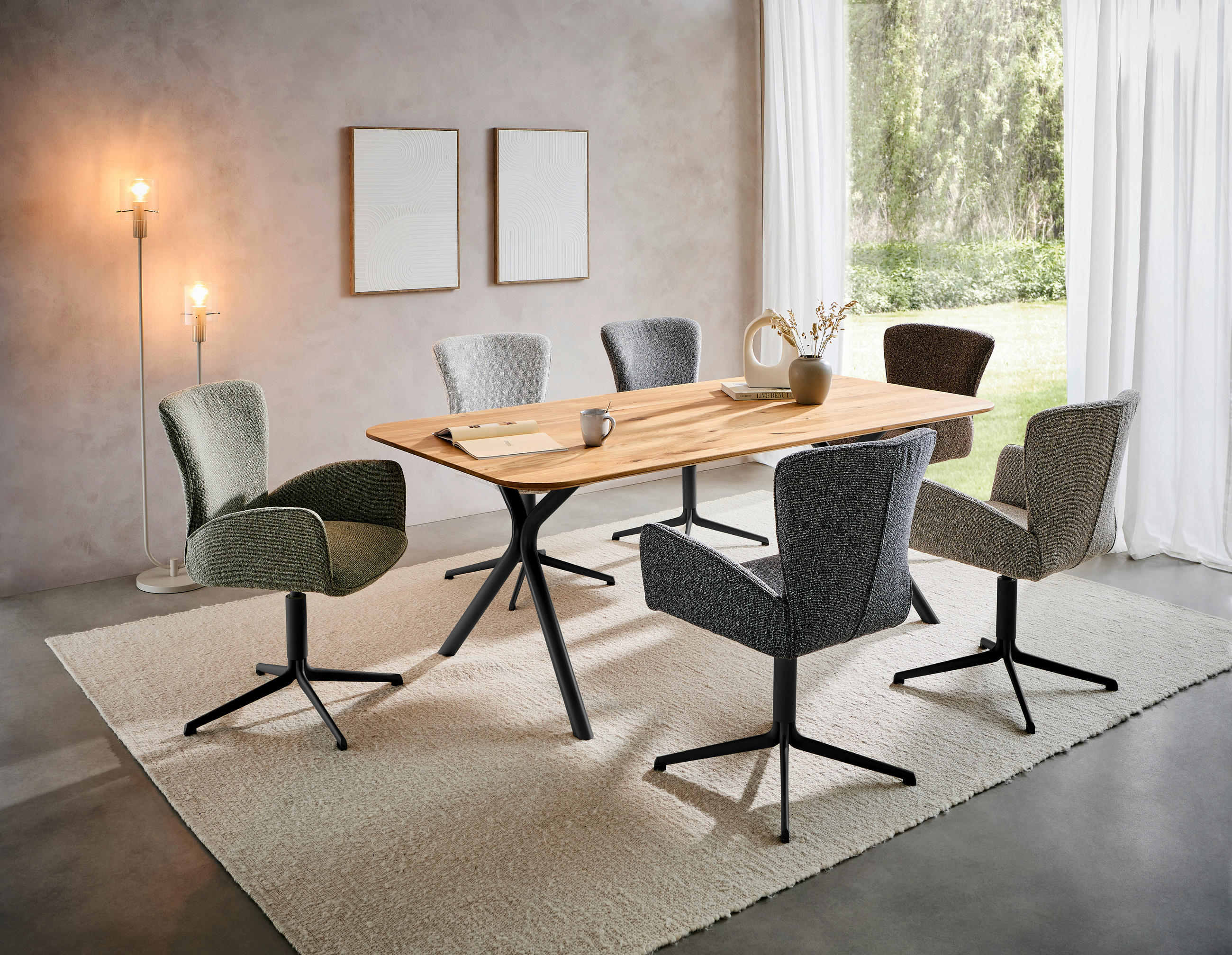 ESSTISCH Eiche massiv Eichefarben  - Eichefarben/Schwarz, Design, Holz/Metall (220/100/76cm) - Valdera