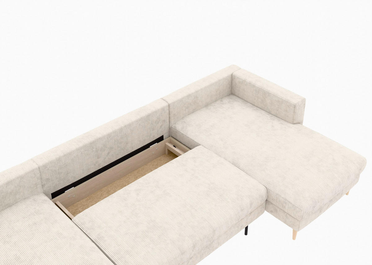 WOHNLANDSCHAFT Creme Cord  - Buchefarben/Creme, MODERN, Holz/Textil (161/306/161cm) - Trendmanufaktur