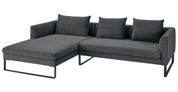 ECKSOFA in Feincord Anthrazit  - Anthrazit/Schwarz, KONVENTIONELL, Textil/Metall (178/284cm) - Hom`in