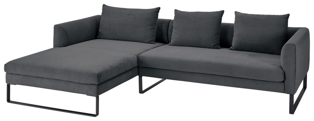ECKSOFA in Feincord Anthrazit  - Anthrazit/Schwarz, Konventionell, Textil/Metall (178/284cm) - Hom`in