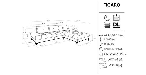 ECKSOFA in Webstoff Greige  315/212 cm  - Greige/Schwarz, Design, Textil/Metall (315/212cm) - Carryhome