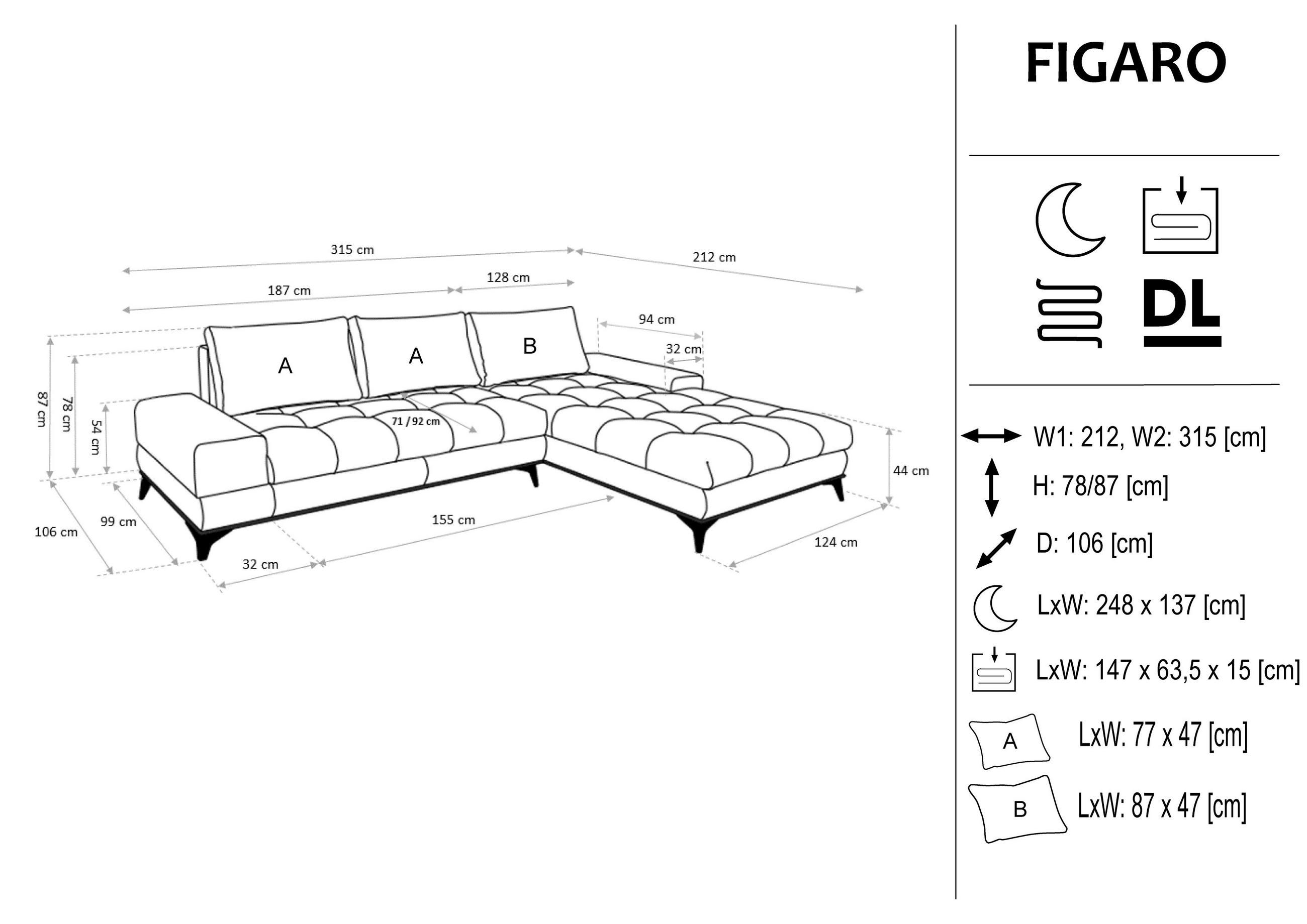 Thumbnail - Carryhome Ecksofa, Blau, Textil, Uni, 4-Sitzer, Füllung: Schaumstoff, Ottomane rechts, L-Form, 315x212 cm, Made in EU, S...
