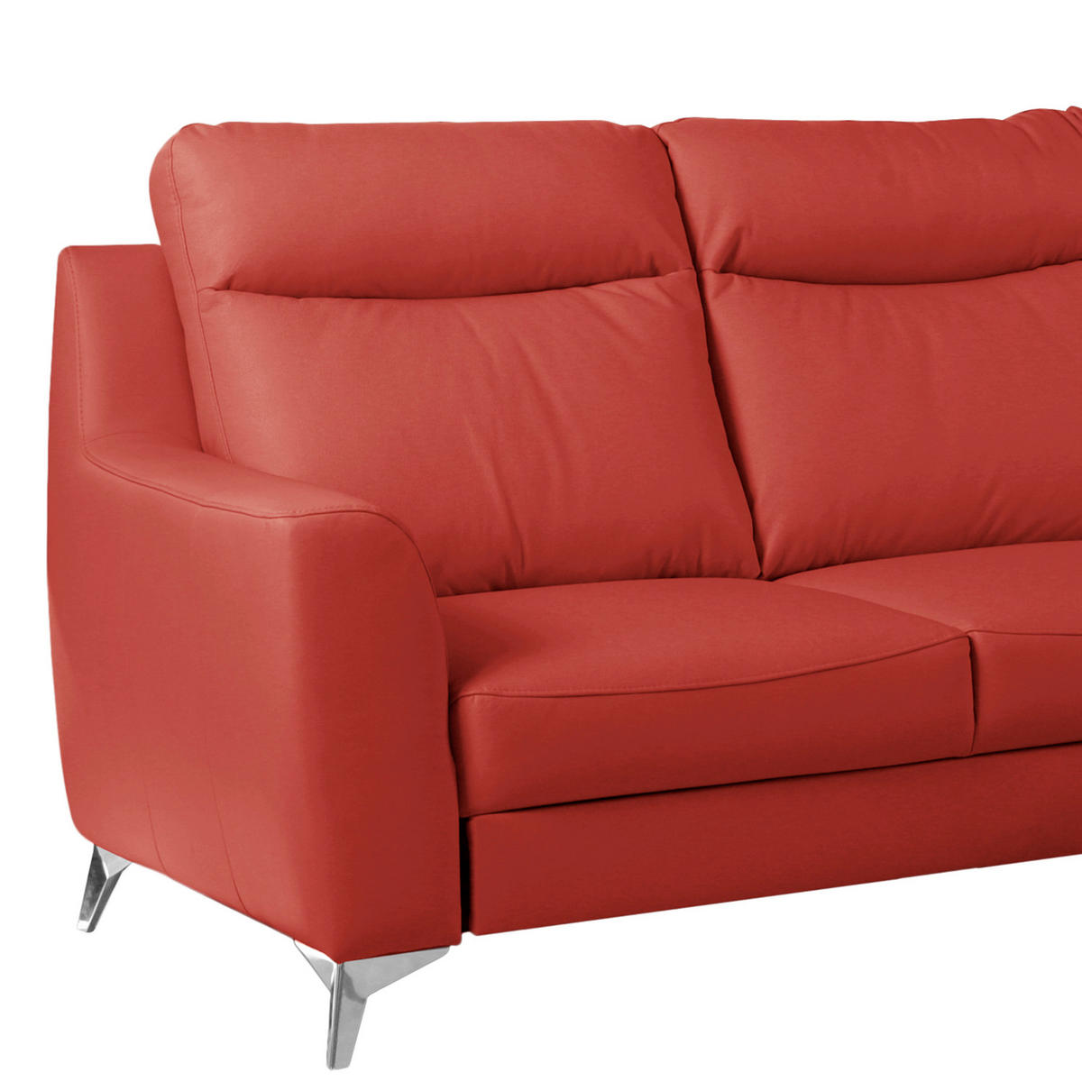 ECKSOFA Lederlook Echtleder Rot  - Chromfarben/Rot, Design, Leder/Textil (236/168cm) - Livetastic