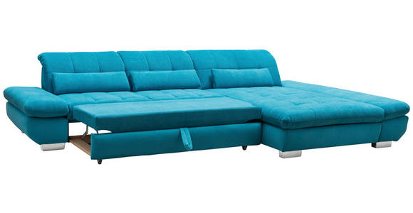 ECKSOFA in Mikrofaser Türkis  - Türkis/Schwarz, Design, Textil/Metall (204/341cm) - Xora