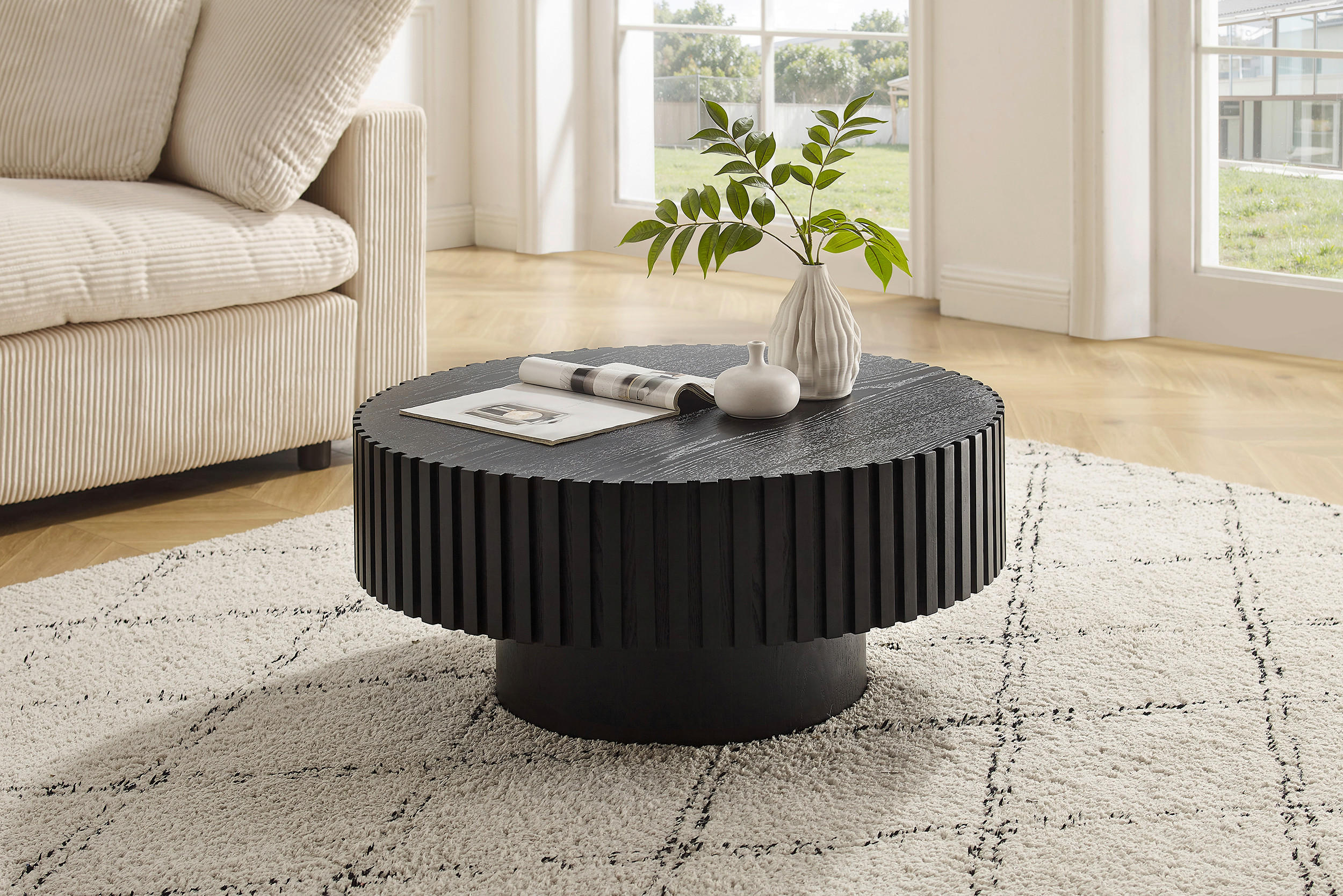 Thumbnail - Livetastic Couchtisch, Schwarz, Holzwerkstoff, furniert, rund, Säule, 80x34x80 cm, Wohnzimmer, Wohnzimmertische, Couchti...