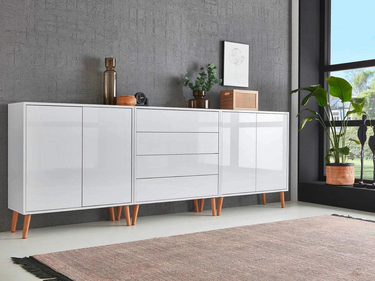 SIDEBOARD Mailand Set 5 + HF  in 237/86/33 cm  - Weiß Hochglanz/Weiß, MODERN, Holz/Holzwerkstoff (237/86/33cm) - MID.YOU