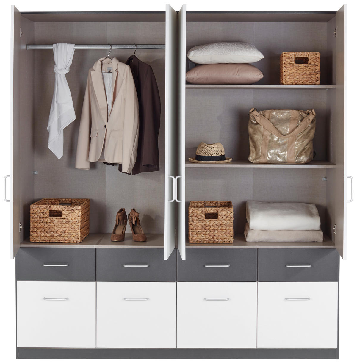KLEIDERSCHRANK 181/197/54 cm Grau, Weiß  - Alufarben/Weiß, KONVENTIONELL, Holzwerkstoff/Kunststoff (181/197/54cm) - Rauch Möbel