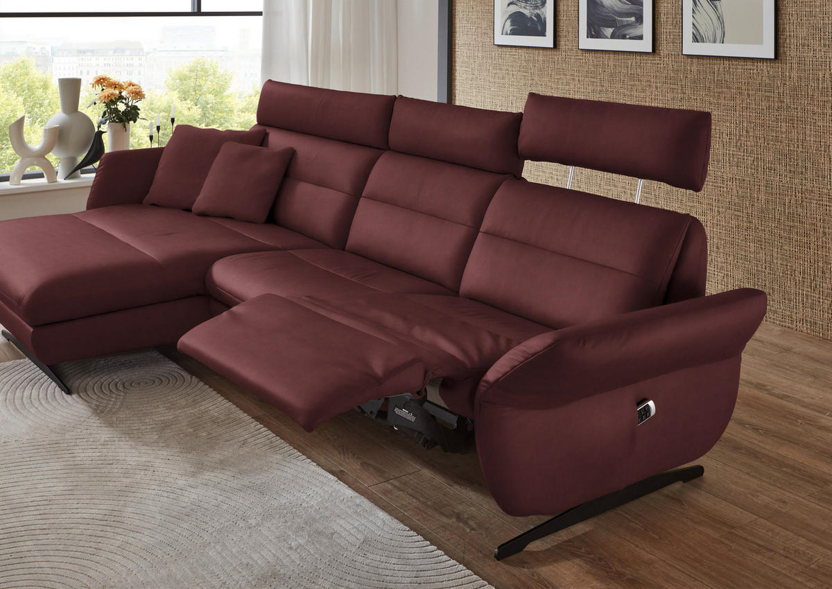 ECKSOFA in Echtleder Bordeaux  - Bordeaux/Schwarz, Design, Leder/Metall (169/298cm) - Dieter Knoll