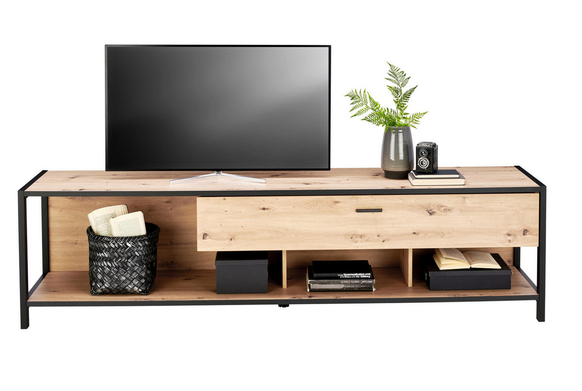 KOMODA POD TELEVIZI, antracitová, barvy dubu, 215/57/46 cm - barvy dubu/antracitová, Design, kov/kompozitní dřevo (215/57/46cm) - Carryhome