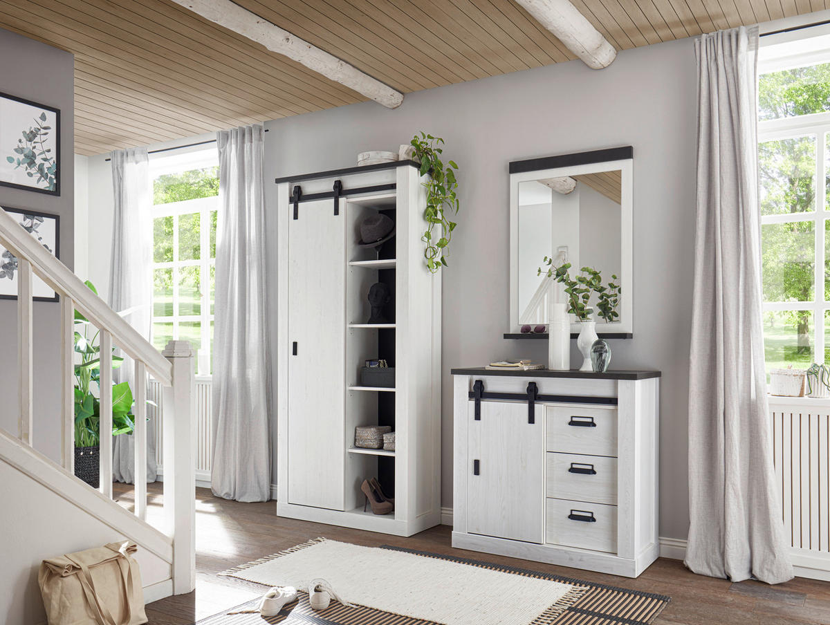 GARDEROBE 3-teilig  in 206/201/43 cm  - Anthrazit/Weiß, Design, Glas/Holzwerkstoff (206/201/43cm) - Modante