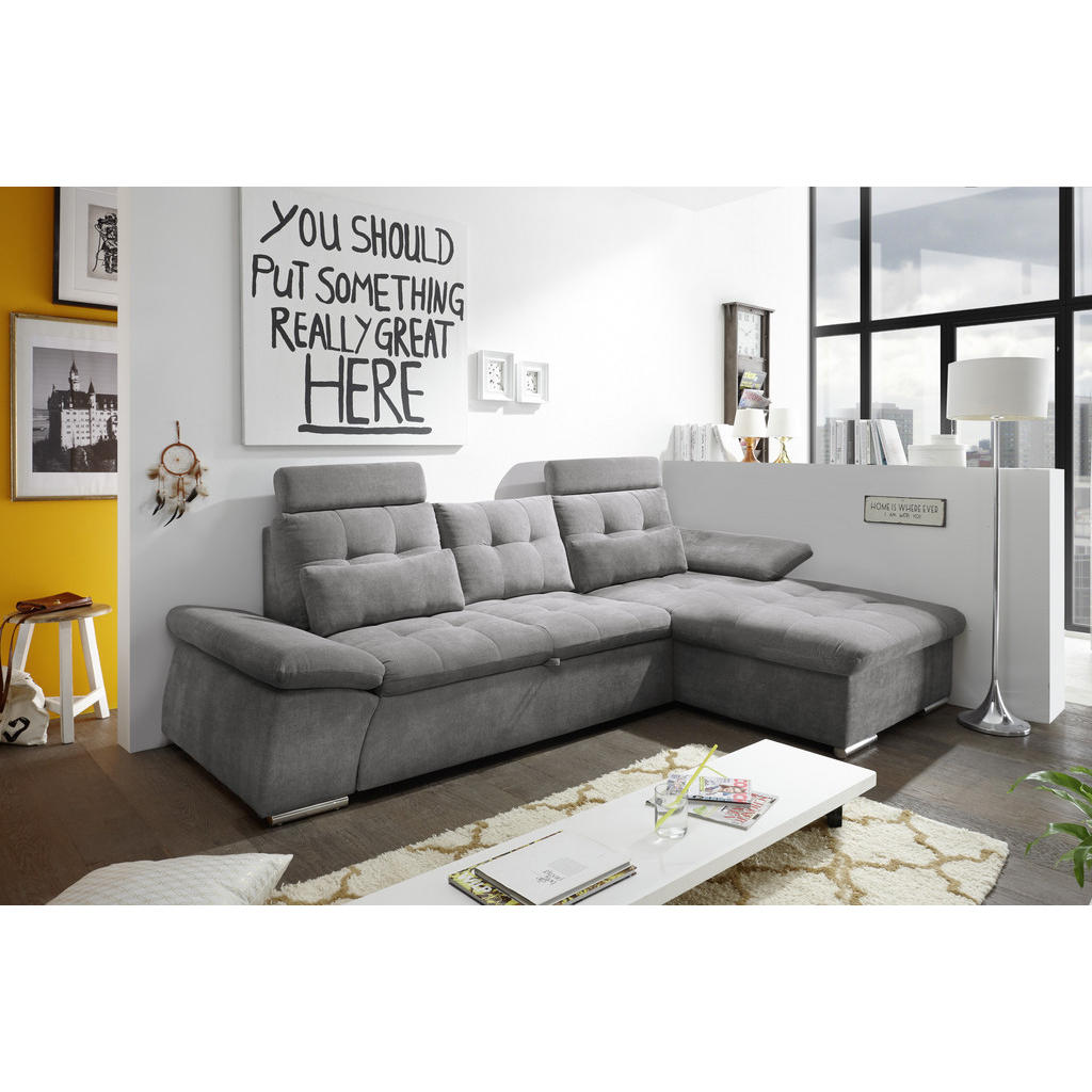 Thumbnail - Mid.you Ecksofa, Grau, Textil, Uni, Füllung: Polyester, Ottomane rechts, L-Form, 268x170 cm, seitenverkehrt erhältlich, ...
