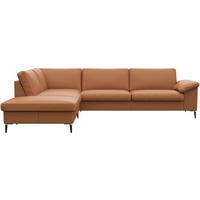 ECKSOFA Cognac Echtleder  - Cognac/Schwarz, Design, Leder/Metall (225/279cm) - Livetastic