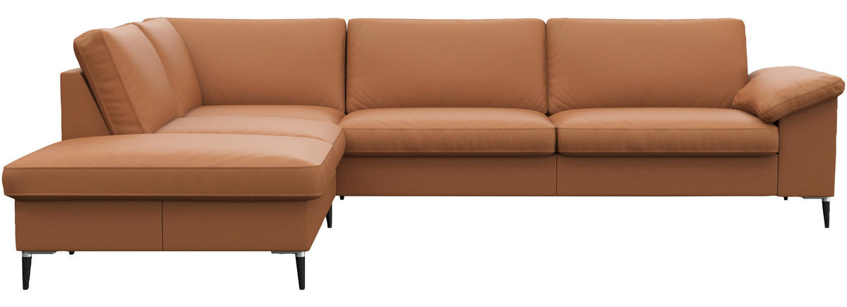 ECKSOFA Cognac Echtleder  - Cognac/Schwarz, Design, Leder/Metall (225/279cm) - Livetastic