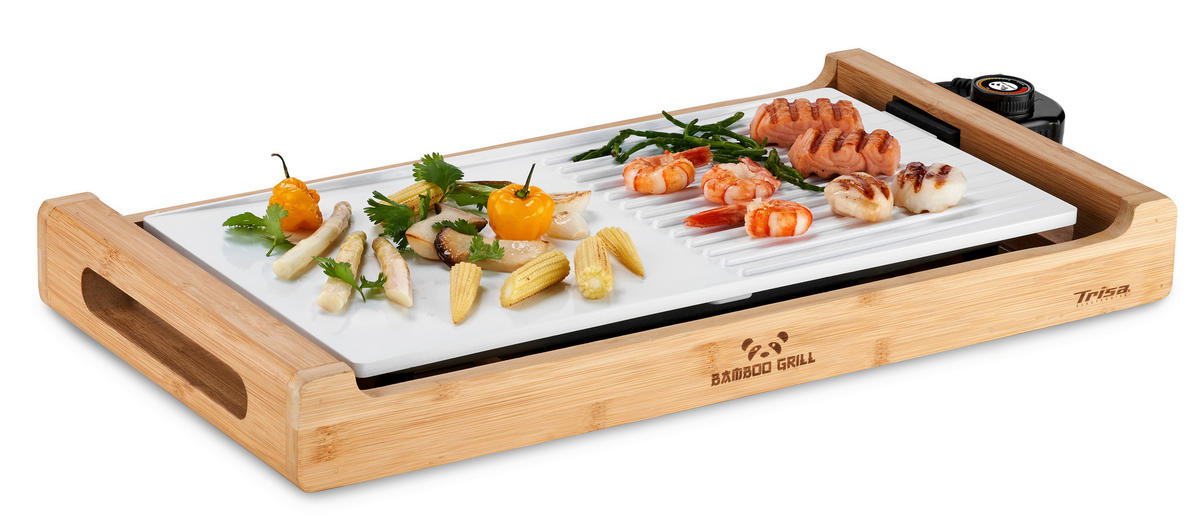 TISCHGRILL  - Weiss, Design, Holz/Keramik (53/28/6cm) - Trisa Electronics