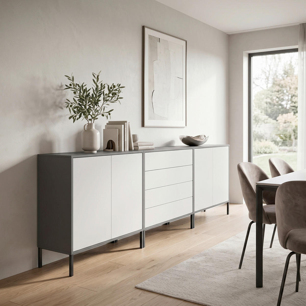 SIDEBOARD   - Anthrazit/Weiß, MODERN, Holzwerkstoff/Metall (237/86/33cm) - MID.YOU