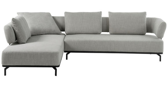 ECKSOFA Palio Hellgrau Flachgewebe  inkl. Rückenkissen, Rücken echt  - Hellgrau/Schwarz, Design, Textil/Metall (237/302cm) - Dieter Knoll