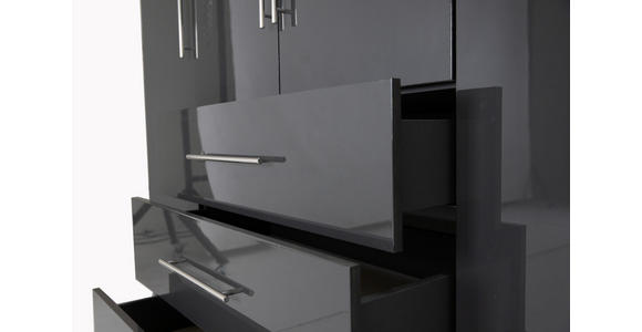 KLEIDERSCHRANK 196/219/59 cm 4-türig Anthrazit, Anthrazit Hochglanz - Anthrazit/Anthrazit Hochglanz, KONVENTIONELL, Holzwerkstoff/Metall (196/219/59cm) - Carryhome